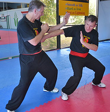 ed from beginners to second level black belts with everyone enjoying the whole 3 hours which passed very quickly. Sifu Craig explained in his entertaining and humorous way the origin of the adaption of animal fighting styles to martial arts. One story was that a monk trying to shoo a crane from a vegetable garden was unable to hit the crane with a stick, every attempt to strike the crane would be averted with the monk realizing that the crane’s method of defense would be useful in martial arts. The 5 animal styles form part of the golden lion syllabus but does not define golden lion; rather it adds to a very broad and extensive body of knowledge. The 5 animals which are taught at golden lion are ‘best of class’ and represent the most efficient and skilled fighters for that type of animal. The 5 animals also represent 5 different types of abilities and related skills allowing the Practitioner to change between animal fighting styles when required. The animals themselves include the Tiger, leopard, Crane, Snake and Dragon. The Tiger is the largest and most powerful and tends to charge the opponent and attack directly with brute force using circular arm movements to overwhelm the opponent. The hand shape resembles a tiger claw which is used to strike and rip. The spirit of the tiger is fierce and fearless and is best used when an opponent is smaller or weaker. The Leopard is smaller and not as powerful as the tiger, it relies more on speed and accuracy with its strikes and targets: soft-tissue regions and other vital areas such as the neck and temple. The Leopard uses the second set of knuckles to strike in order to reach areas that a traditional fist shape could not access. The Crane is a skinny hollow boned bird with little muscle power; it uses evasion, speed and accuracy to overwhelm the enemy with rapid strikes and evades using circular movements. The crane’s weapons include the crane’s beak, wings and legs. The crane’s beak hand shape which if formed by placing the tips of the fingers and thumb together to strike soft areas such as the eyes, throat, ears and heart; sides of the head; ribs. When facing a more powerful opponent, using the speed and evasiveness of the crane style can be used rather than trying to match an opponent using power. The Snake has no fists and relies on coiling motions and rapid and accurate striking to the vital parts of the body, especially the eyes, face and throat using the ends of the fingers to emulate the snakes head. The snake utilizes simultaneous striking and locking techniques to evade and strike at the same time assuring that the practitioner has a high chance of causing extreme damage with little strength. Like the crane, the snake style can be used against a more powerful opponent. Dragon is an internal, Chi cultivating style and is characterized by grabbing, breaking and locking techniques using apposing thumb and fingers. The style combines the elements of the four other animals. If you are ever lucky enough to have Sifu Craig demonstrate the dragon claw strangle on your throat it is something you will never forget. Sifu Craig showed us a drill for each of the 5 animals and when the class was able to perform the exercise a further extension would be added to give us some very effective and powerful techniques. Some of the drills involved sending your opponent to the ground forcibly (which most people agreed strangely) provided quite a sense of satisfaction. Each set of techniques involved quite different movements ranging from striking the side of the neck with snake to using transition to a dragon stance to send an opponent to the ground. It was also stressed throughout the seminar that correct stance work was essential for any of the 5 animal styles to be correctly applied. Dave Mallon M’Beena student